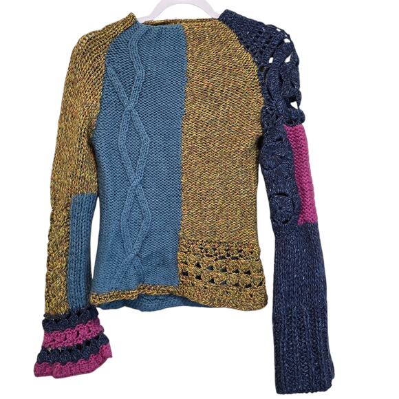 Parallel Peruvian Alpaca Wool Bold Crochet Bell Sleeve Sweater Unique and Rare - Picture 1 of 16
